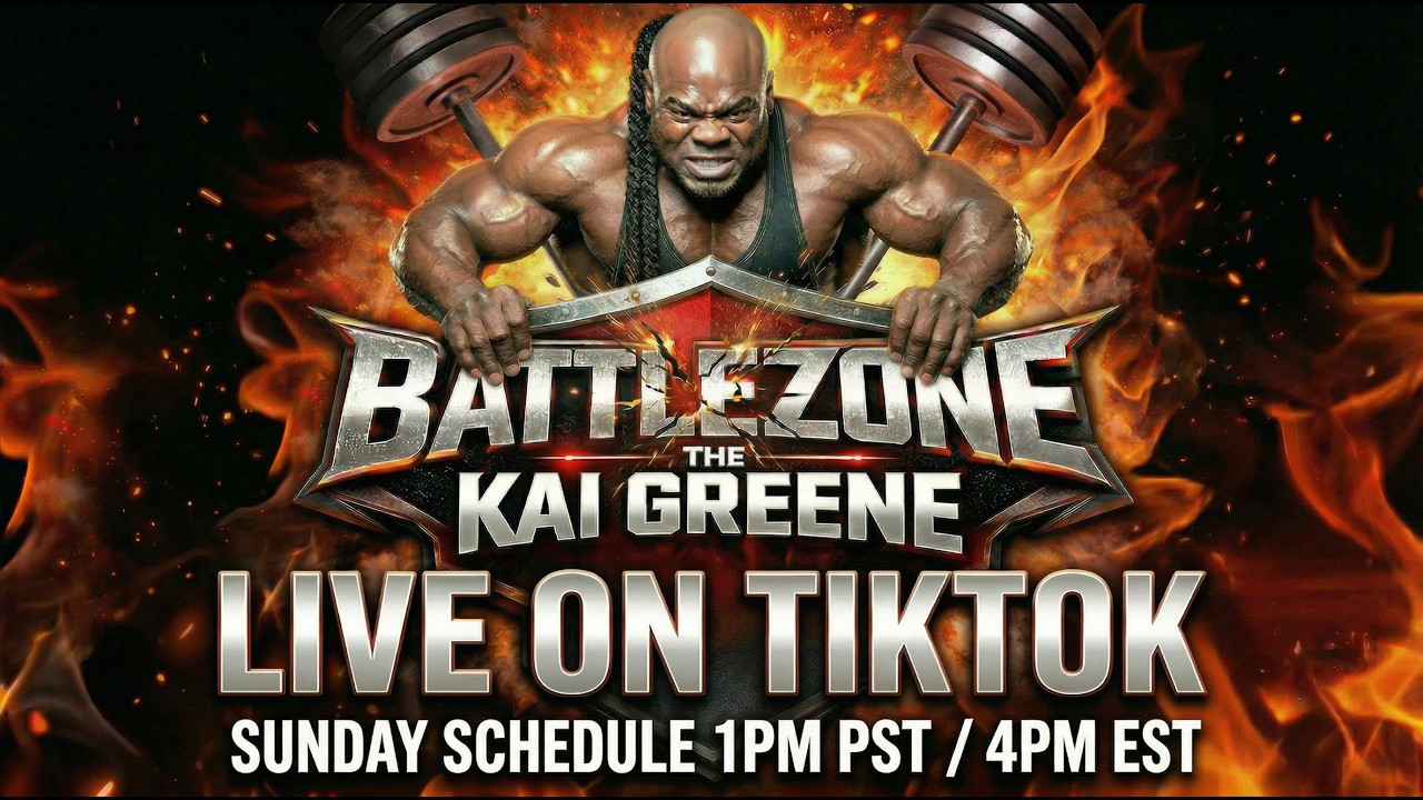 Battlezone — Kai Greene on stage under dramatic spotlight